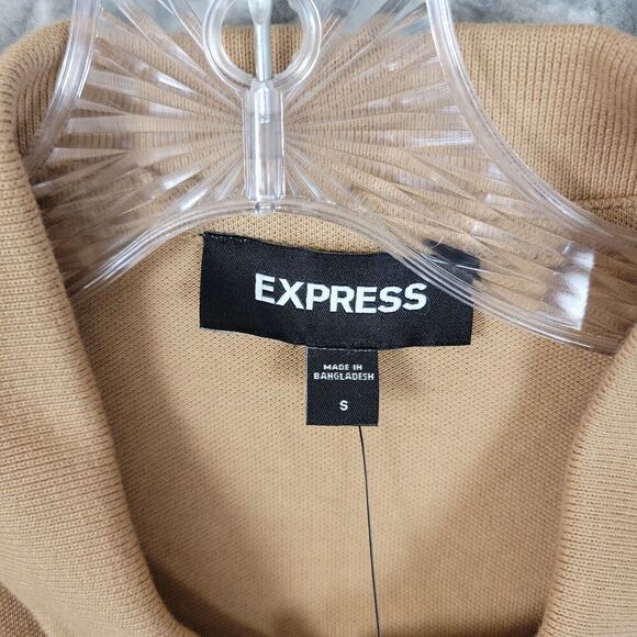 Express Polo Shirt Mens Small Tan White Short Sleeve  1/4 Zip Casual NWT - Picture 2 of 9